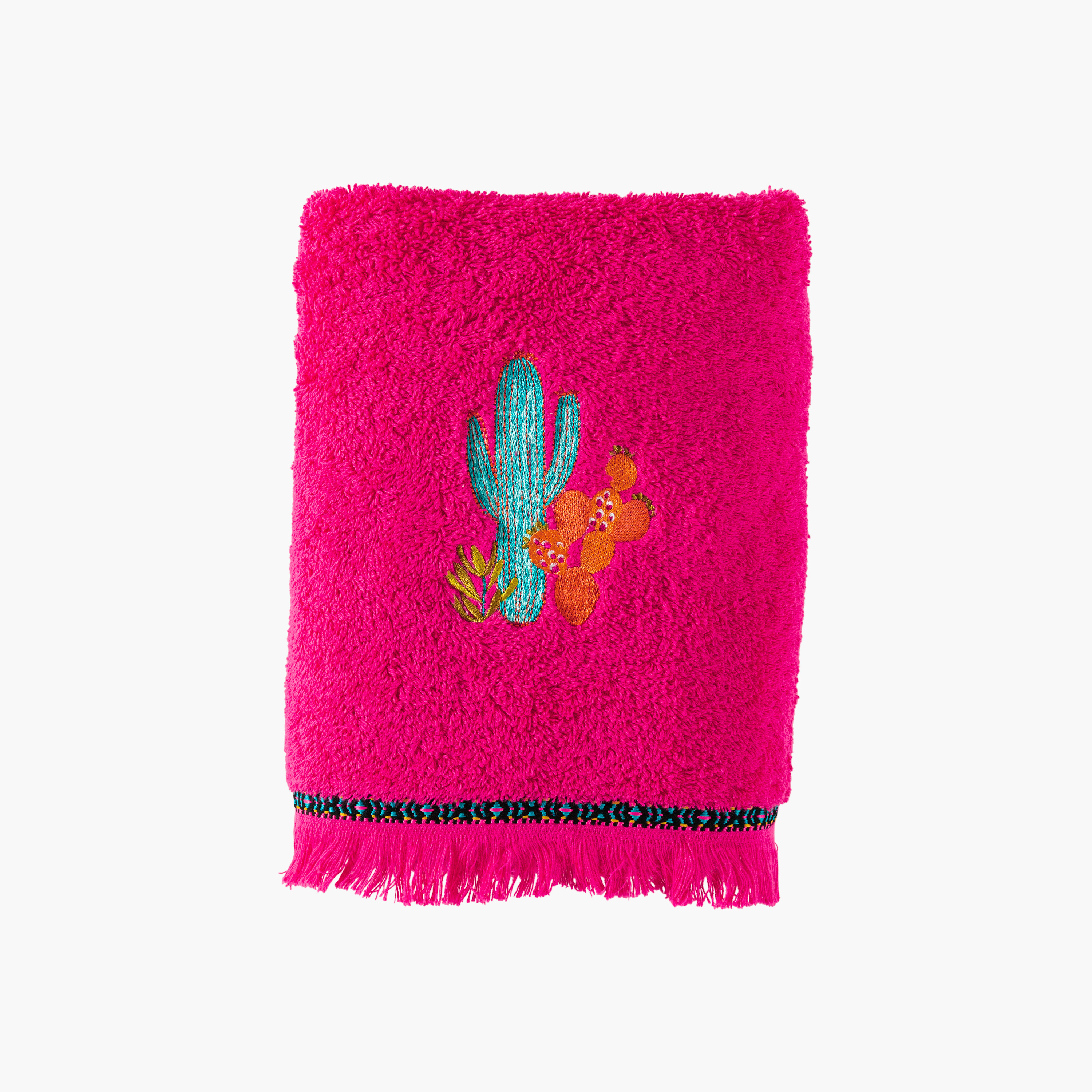 Serviette de toilette coton brodée cactus Latina hibiscus