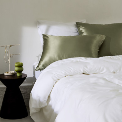 Housse de couette satin de coton lavé bio Quartz blanc