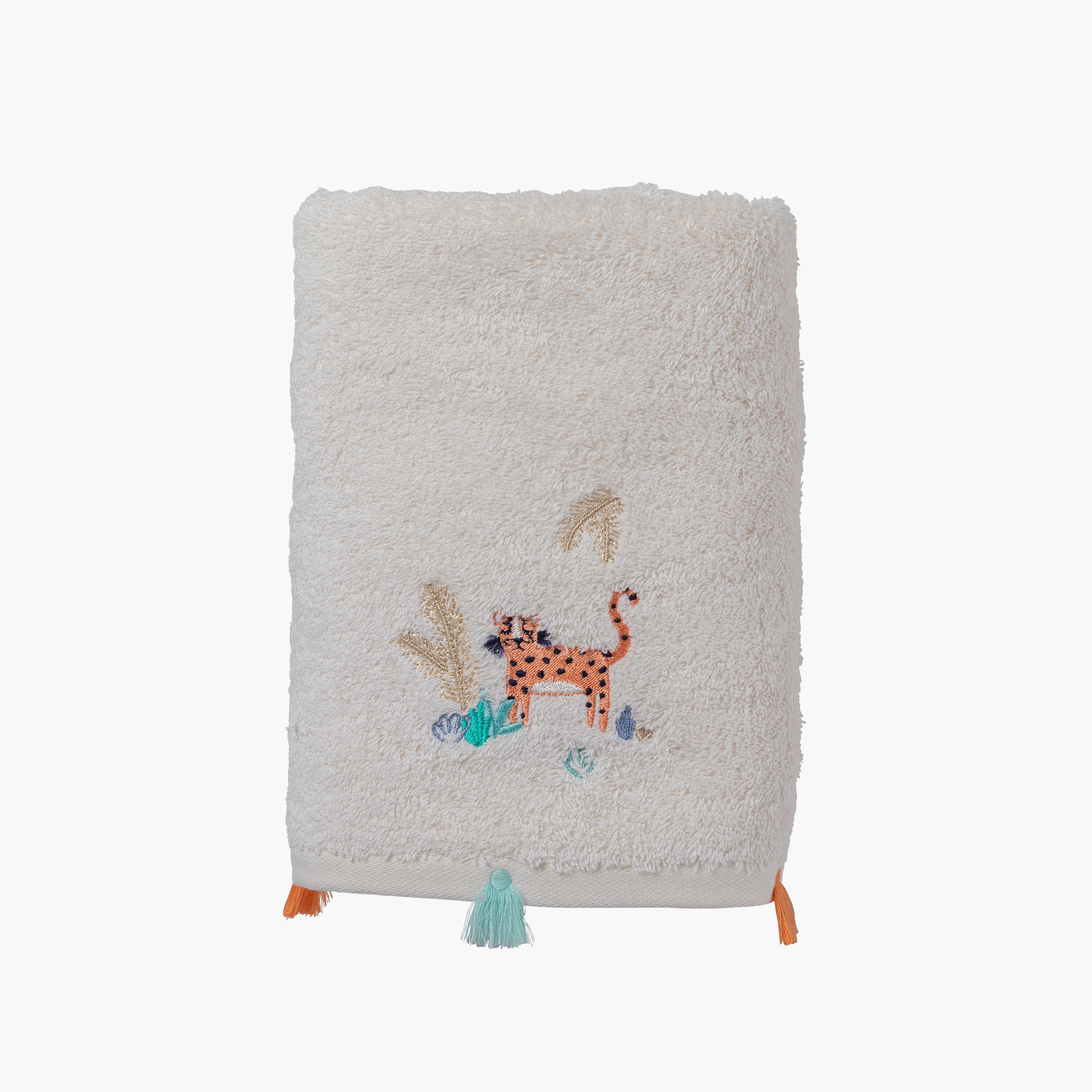 Leopard embroidered organic cotton towel Tribu ivoire