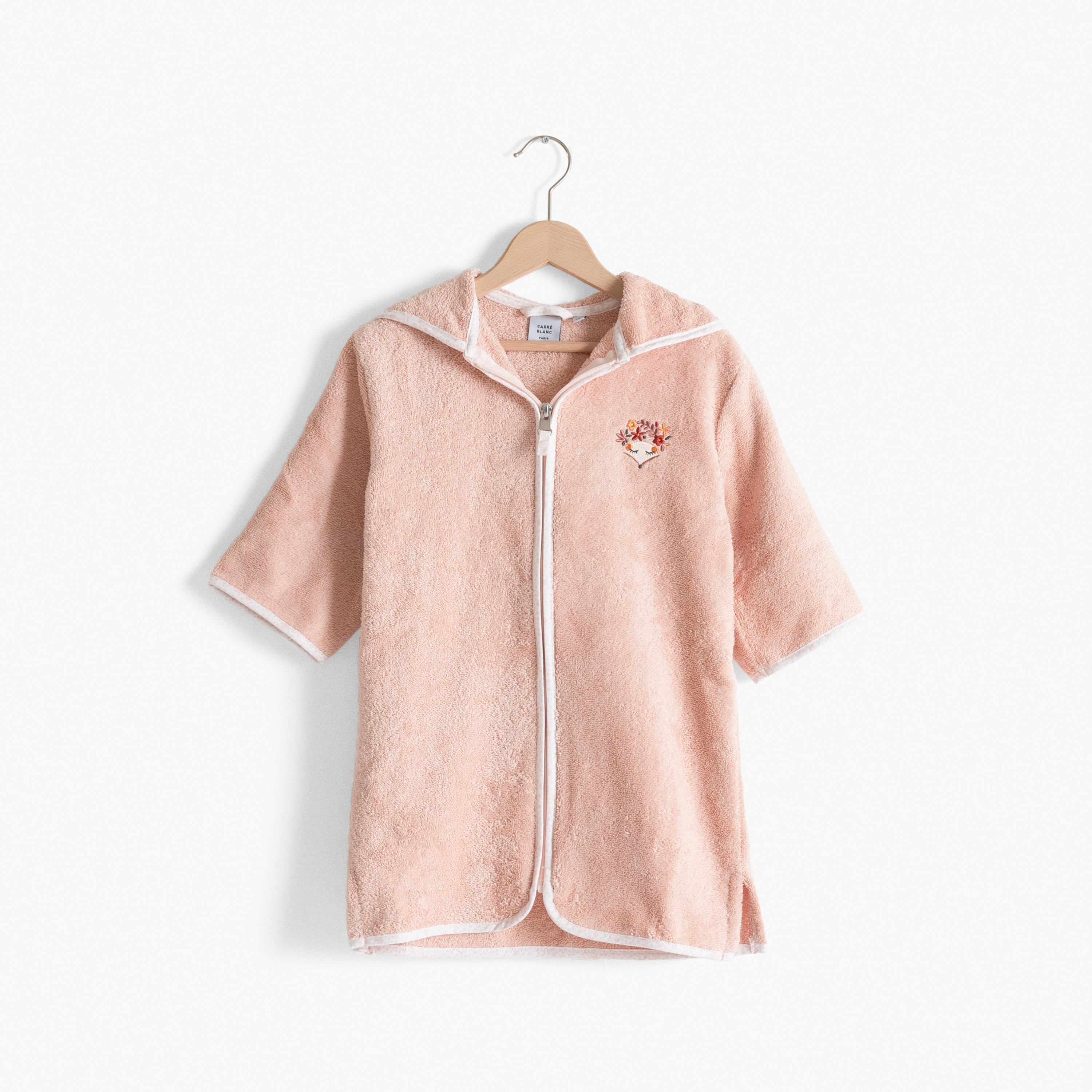 Children's bathrobe in organic cotton with zipped hood Illuminates old pink