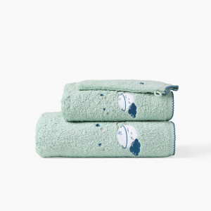 Parure de bain coton bio Bienvenue amande