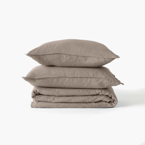 Parure de lit lin et coton lavé Songe taupe