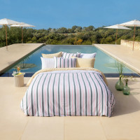 Reversible Linen and Washed Cotton Duvet Cover Tempos Emerald Stripe