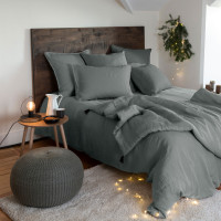 Songe comforter cover in ash khaki linen and washed cotton