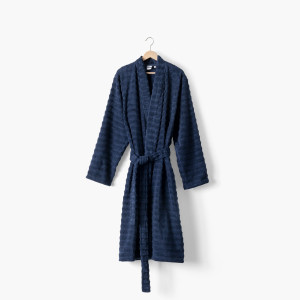 Aura navy cotton bathrobe, kimono collar