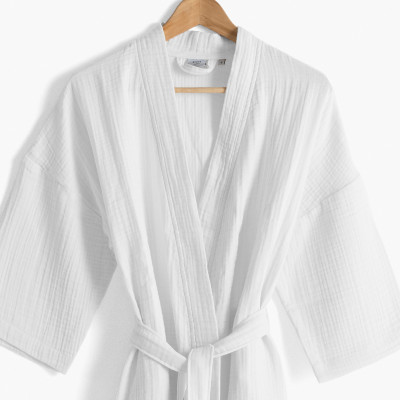 Women's bathrobe in organic cotton gauze Natural white
