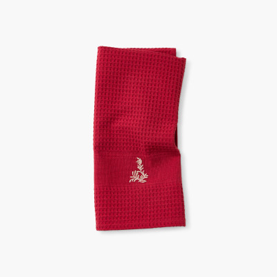 Honeycomb cotton tea towel Veillée burgundy