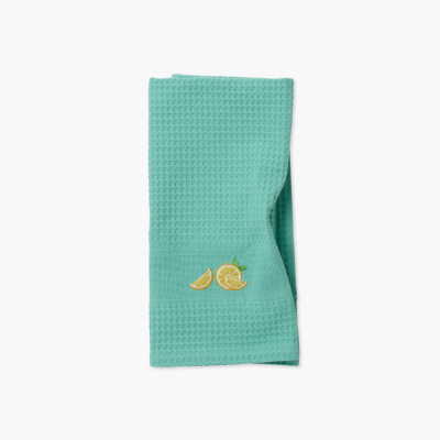 Torchon coton nid d'abeille Zeste vert d'eau