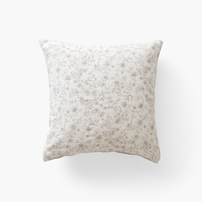 Taie d'oreiller carrée lin et coton lavé Songe grège floral