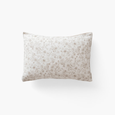 Taie d'oreiller rectangulaire lin et coton lavé Songe grège floral