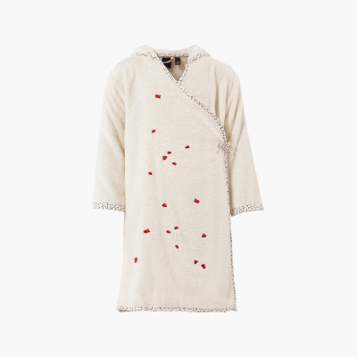 Peignoir enfant coton biologique cache-coeur à capuche Raphia ivoire