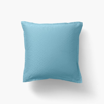Taie d'oreiller carrée satin de coton jacquard pois et rayures Prestige glacier