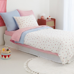 Housse de couette gaze de coton enfant Abelia ciel cerise