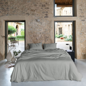 Housse de couette satin de coton lavé biologique Quartz jade