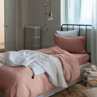 Housse de couette enfant lin et coton lavé Songe rose cendré