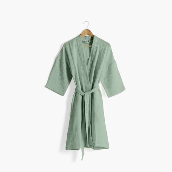Women's natural organic cotton gauze bathrobe eucalyptus