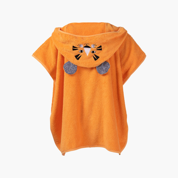 Poncho enfant coton à capuche oreilles de tigre Tigerful orange