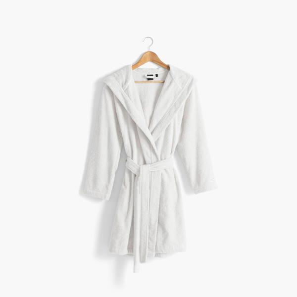 Women's hooded bathrobe in plain organic cotton Osmose white