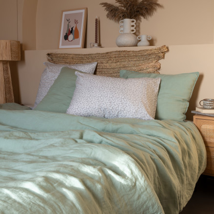 Linen and washed cotton duvet cover Songe eucalyptus