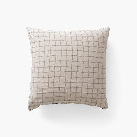 Songe charcoal check square pillow case in washed linen and cotton