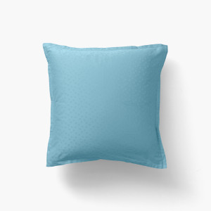 Taie d'oreiller carrée satin de coton jacquard pois et rayures Prestige glacier