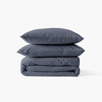 Parure de lit satin de coton lavé bio Quartz Bleu Orage