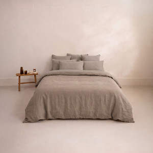 Housse de couette lin et coton lavé Songe grège