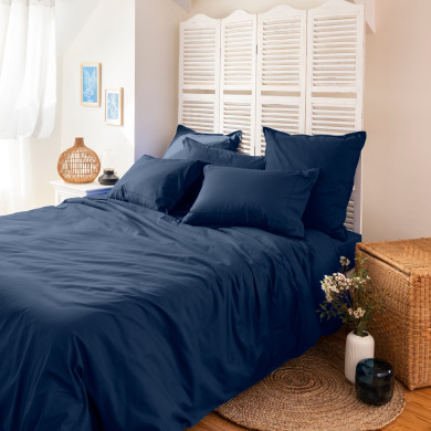 Neo navy cotton percale comforter cover