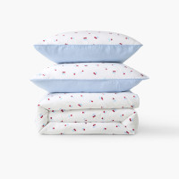Parure de lit gaze de coton Abelia ciel cerise