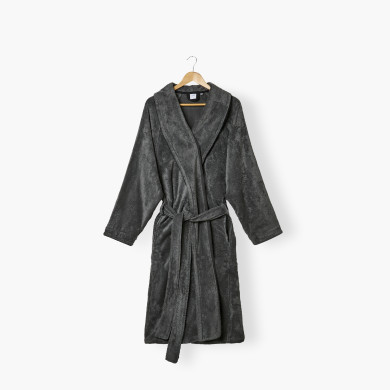 Mixed bathrobe Sasha Basalt and black cotton