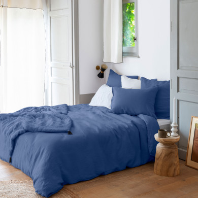 Housse de couette lin et coton lavé Songe bleu de chine