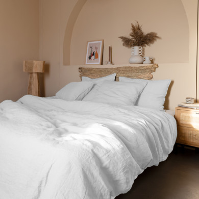 Housse de couette lin et coton lavé Songe blanc