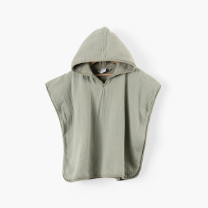 Double-sided cotton and cotton gauze poncho Lino sage