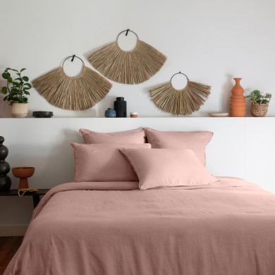 Housse de couette lin et coton lavé Songe rose cendré