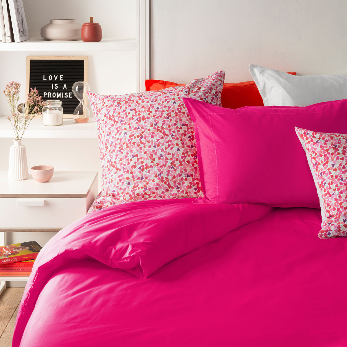 Neo magenta cotton percale duvet cover