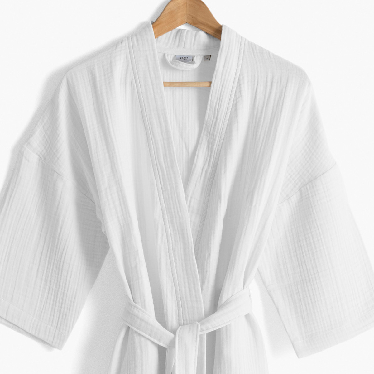 Women's bathrobe in organic cotton gauze Natural white