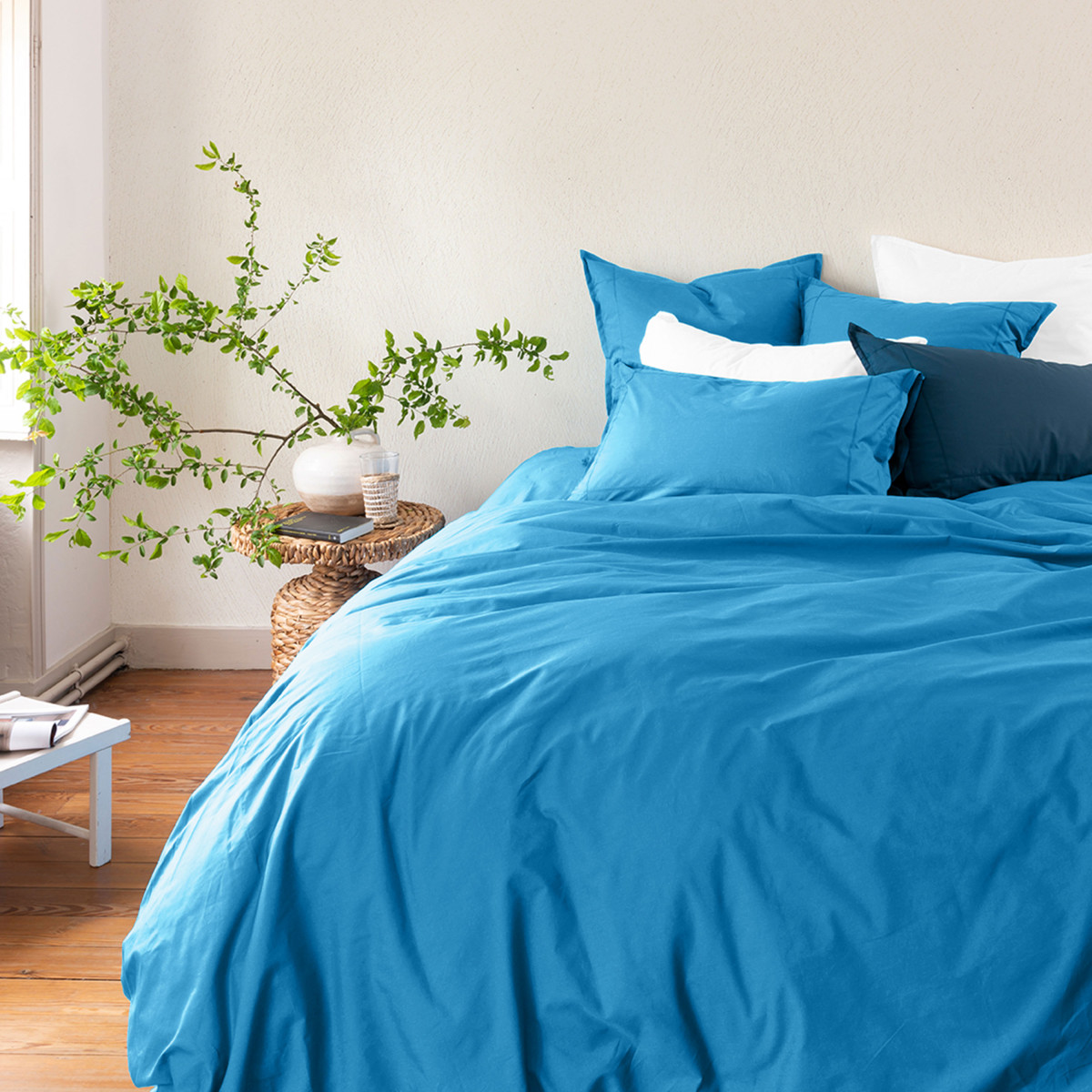 Neo azure cotton percale duvet cover