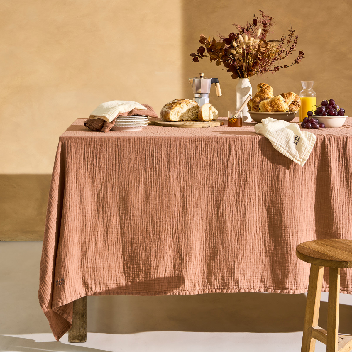Rectangular tablecloth cotton gauze Envolée moka