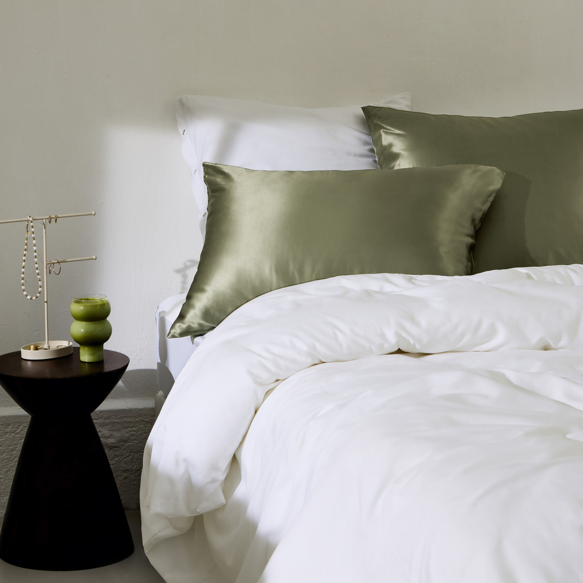 Housse de couette satin de coton lavé bio Quartz blanc