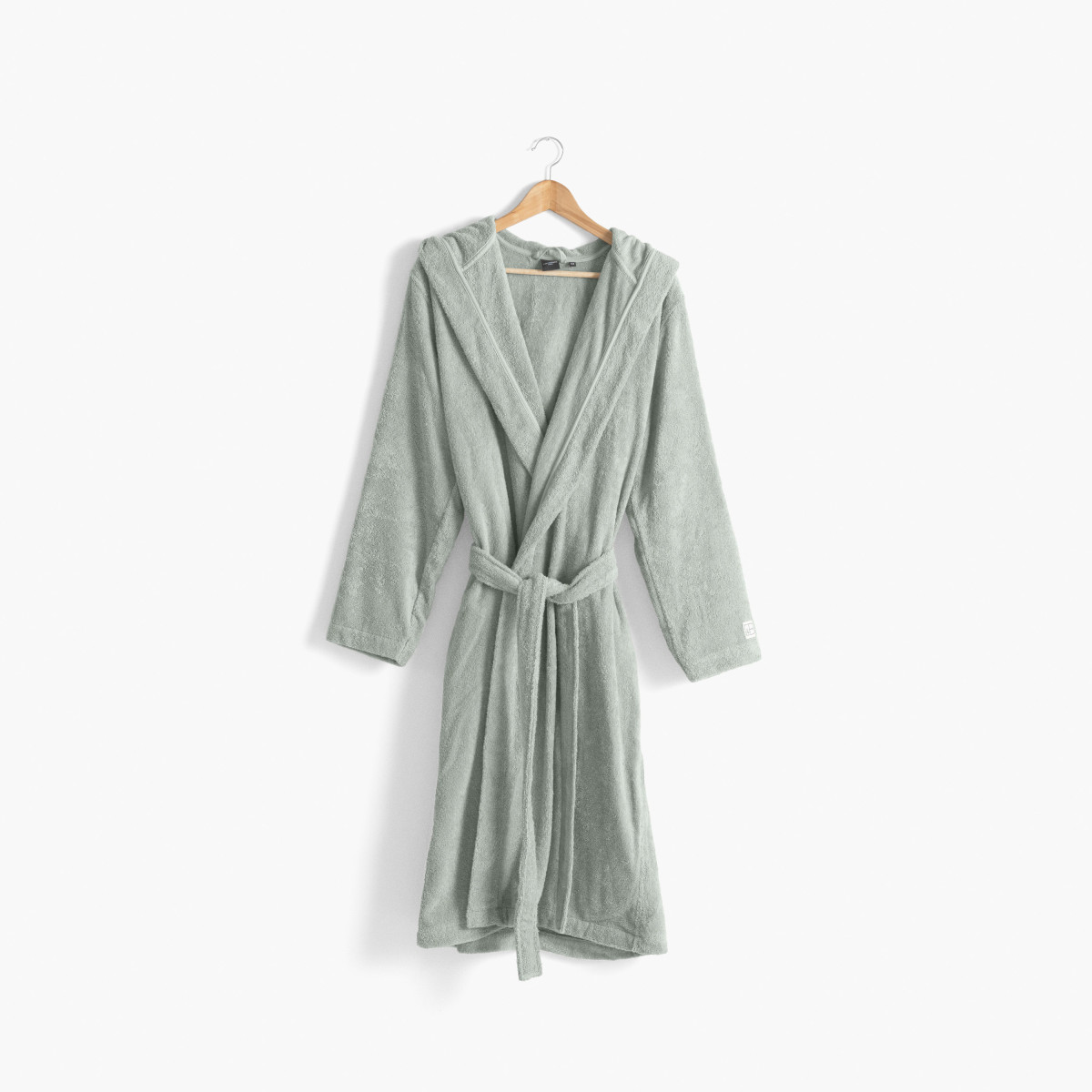 Men's bathrobe with hood, plain organic cotton Osmose lichen