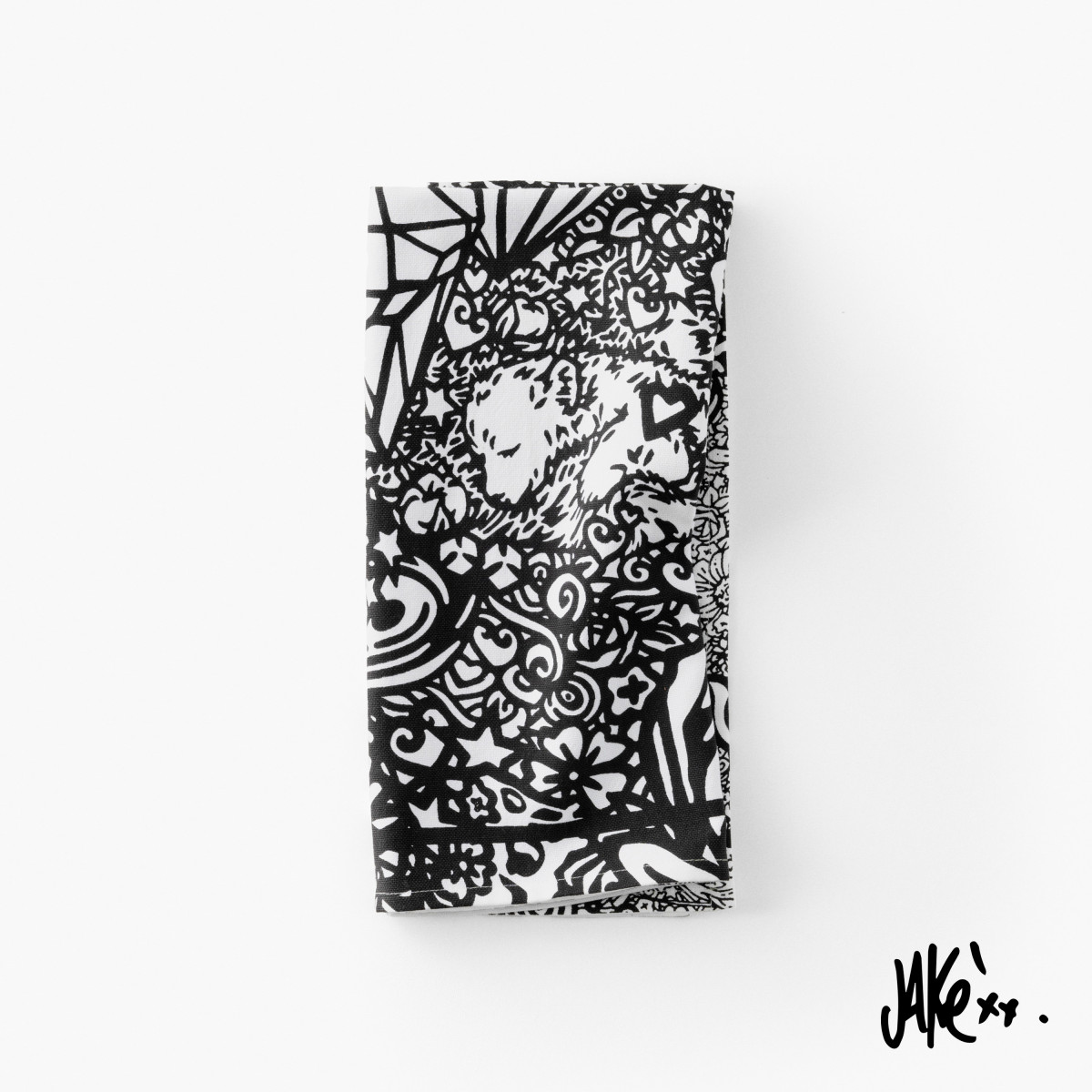 Torchon de cuisine coton Jakè x Carré Blanc noir