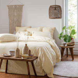 Souffle pastel yellow duvet cover in organic washed cotton
