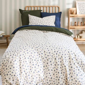 Housse de couette coton Neo kaki myrtille enfant