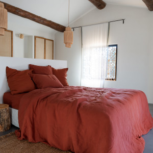 Linen and washed cotton comforter cover Songe Acajou