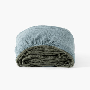 Drap housse gaze de coton Infini kaki et céladon