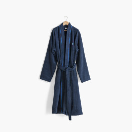 Madeleine navy kimono collar cotton bathrobe for men
