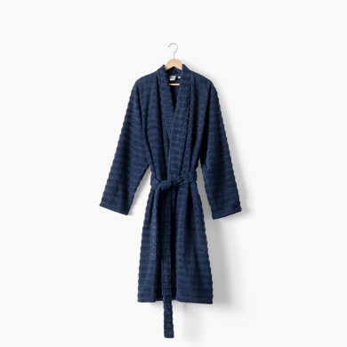 Aura navy cotton bathrobe, kimono collar