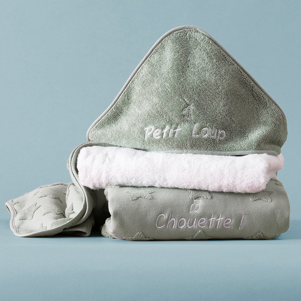 Peignoir bébé coton biologique à capuche Devine lin