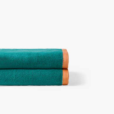 Drap de bain coton double face Lysiris canard et rose