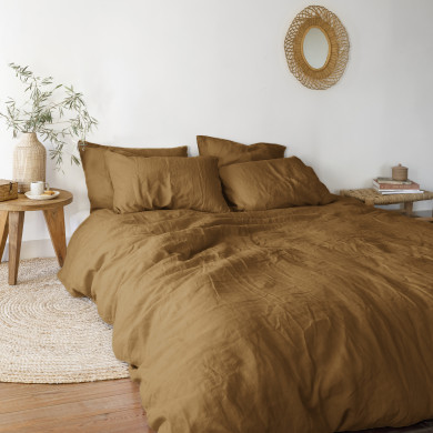 Housse de couette lin et coton lavé Songe bronze